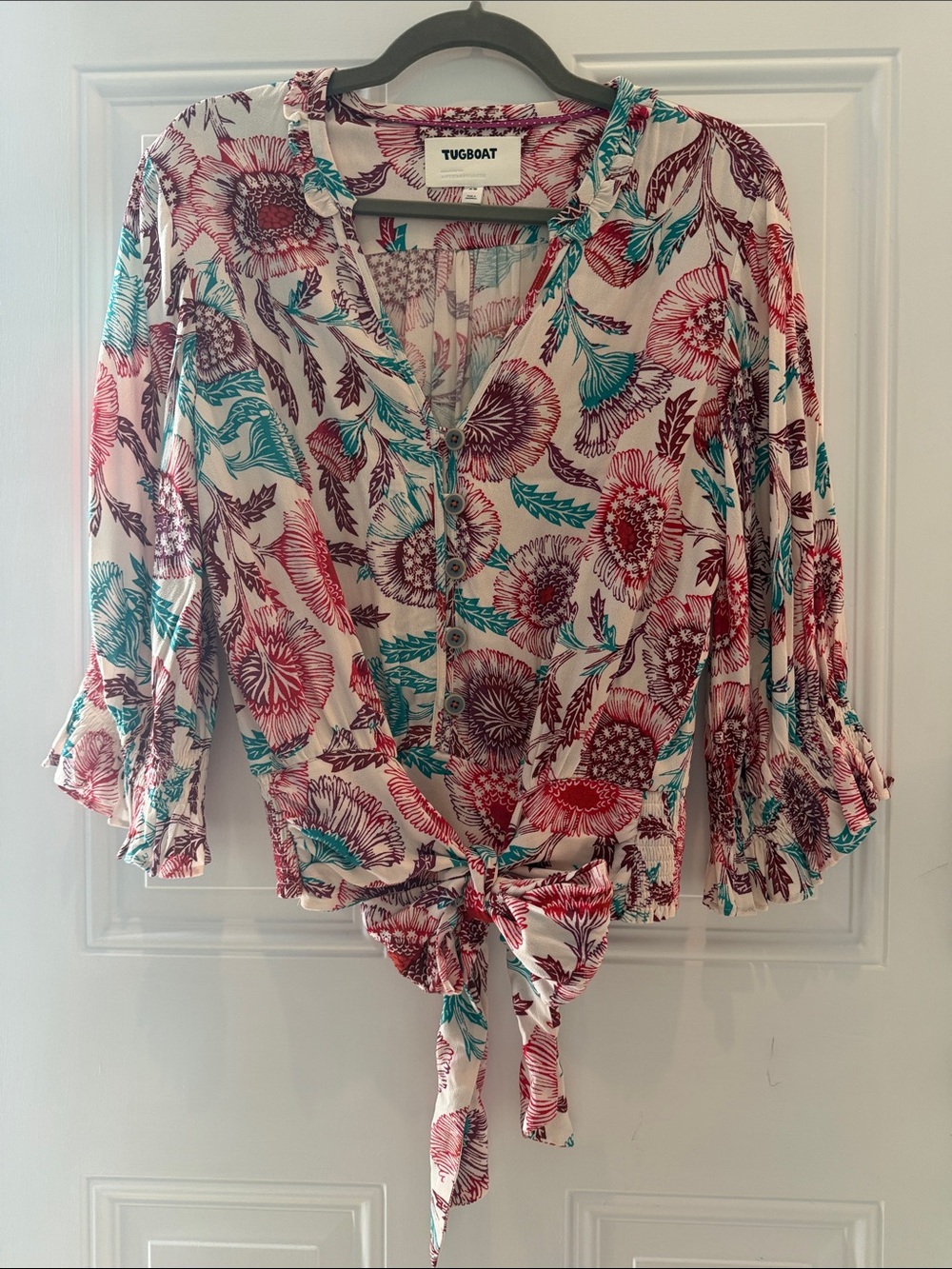 Anthropologie Tugboat Floral Tie-Front Blouse